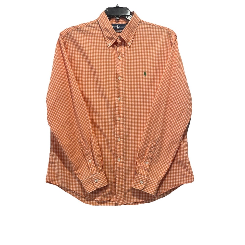Polo Ralph Lauren Mens XL Custom Fit Orange Gingham Check Button‎ Down Shirt